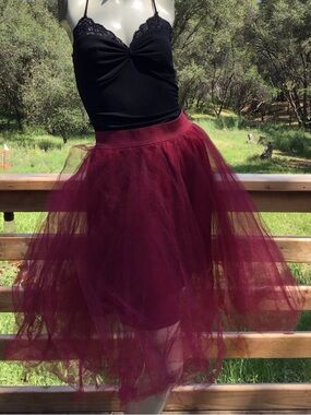 Gorgeous Burgundy Layered Tulle A-Line Skirt